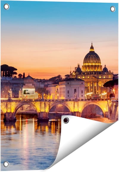 Gards Tuinposter Engelenbrug in Rome bij Zonsondergang - 40x50 cm - Tuindoek - Tuindecoratie - Wanddecoratie buiten - Tuinschilderij