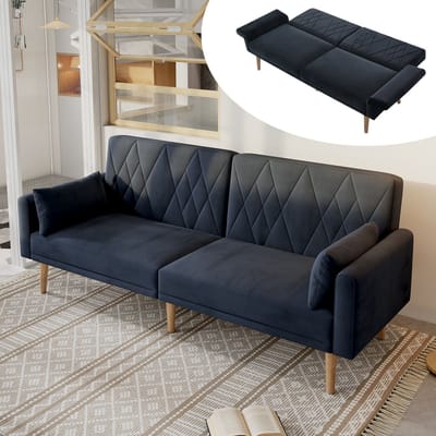 Fluwelen 2-zits slaapsofa - apart verstelbare rugleuningen en 5-traps armleuningen - compact voor woonkamer, slaapkamer, thuisbioscoop - diverse kleuren - diamantstikking op rugleuning - massief houten poten