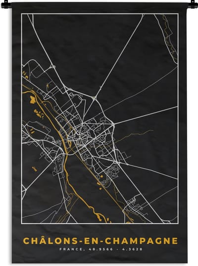 Wandkleed - Wanddoek - Stadskaart - Frankrijk - Plattegrond - Châlons-en-Champagne - Kaart - 120x180 cm - Wandtapijt