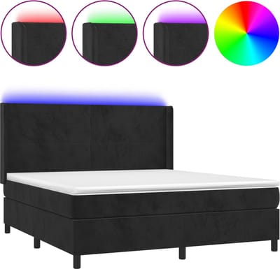 vidaXL - Boxspring - met - matras - en - LED - fluweel - zwart - 160x200 - cm