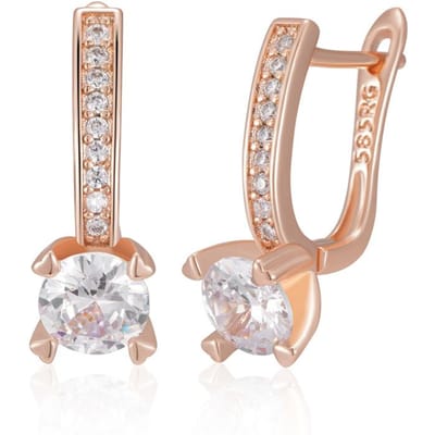 Luxe Roségouden Dangle Oorbellen Voor Vrouwen Glanzende Grote Natuurlijke Zirconia Accessoires Bruids Bruiloft Fijne Sieraden beige