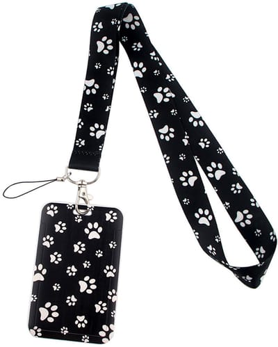 Travel Cords - keycord met pashouder Hondenpootjes Wit-Zwart - uitschuifbaar - eenzijdig transparant venster - lanyard - passen, sleutels en telefoon - met telefooncord - hardcase