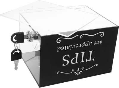 Transparante Tip Box - Donatie Pot Geldkistje - Fooien Inzamelen - Vergrendelbaar Acryl Ontwerp - 15x12.5x10cm - Zwart