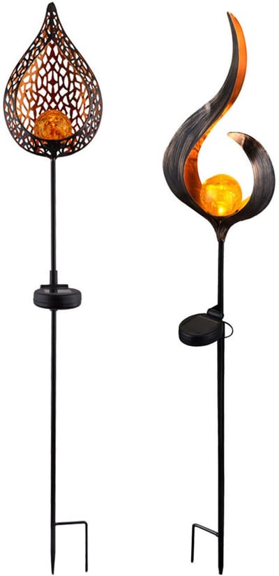 Tuindecoratie solarlamp steeklamp LED buitenlamp grondspieslamp tuinlamp, vlamdesign, LED, H 90 cm, set van 2