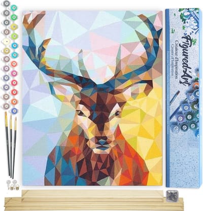 Figured'Art Schilderen op Nummer Volwassenen canvas Modern Rendier - Handwerk acrylverf Kit DIY Compleet - 40x50cm met DIY houten lijst