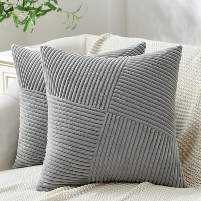 Set van 2 Kussenhoezen 40x40 cm Grijs Cord Satin Windmolen Patchwork Kussens voor Bank en Slaapkamer Decoratie