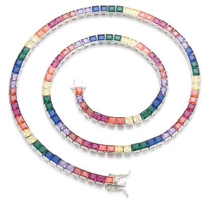 IJskoud Regenboog Kleurrijk Tennis Ketting Verguld Vierkant Zirkonia Tennis Ketting Cubaanse Schakel Verfijnd Sieraden Cadeau 18 inch(45.72cm) white