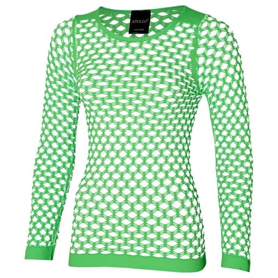 Apollo - Feesttrui doorschijnend met grote gaten - Stretch - Neon groen - Maat L/XL - Carnavalskleding dames - Carnaval - Feestkleding