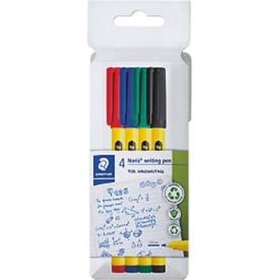 Staedtler Noris fineliner, ronde punt, lijndikte 0,6 mm, wateroplosbare inkt, gerecycled kunststof, kleur gesorteerd set van 4