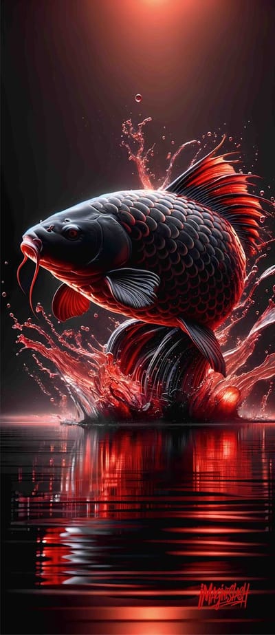 Imagine Slash Carp Art ‘Red Moonlight’ 30 x 70 cm Metal Printed Dibond Painting Karper Schilderij