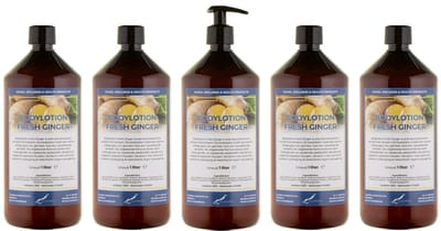 Bodylotion Fresh Ginger 1 Liter - met gratis pomp - set van 5 stuks - Voordeelverpakking