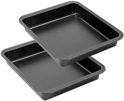 Zeynomax - Vierkante Cakevorm - Bakvorm - Anti-Aanbaklaag - Rood - Set van 2 - 22 cm - Geschikt voor Taarten en Gebak - Koolstofstaal