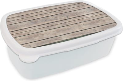 Broodtrommel Wit - Lunchbox - Brooddoos - Brocante - Patronen - Hout - Planken - 18x12x6 cm - Volwassenen