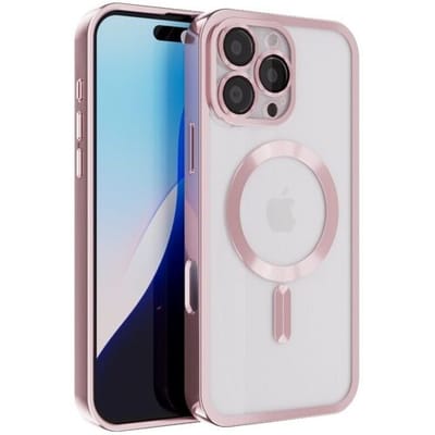 Coverzs magneet hoesje met camera cover geschikt voor Apple iPhone 16 Pro hoesje - Telefoonhoesje geschikt voor magnetische accessoires - Transparante backcover - Telefoonhoesje met camerabescherming (roségoud)