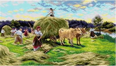 ORCHIDEA - Voorbedrukt stramien after Mykola Pymonenko - Haymaking 40x70 cm - EXCLUSIEF GARENS -2927