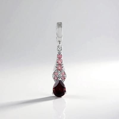 Cavill - Zilveren Hanger - 925 Sterling Zilver Geplatineerd - Mahagoni Zirkoon 1 14 ct en Roze Toermalijn - Druppelvormig Elegant Sieraad