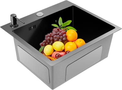 Multifunctionele Keukenwasbak 50 x 45 cm met Kraan voor het Reinigen van Borden, Groenten en Fruit (Zwart Grijs)