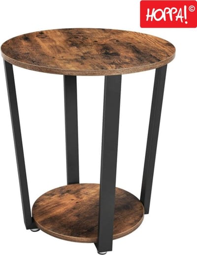 Hoppa! - Bijzettafel - Bruin/Zwart - Metaal - 50 x 50 x 57 cm (L x D x H)