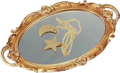 Vintage Antieke Sieraden Display en Parfum Organizer, Ovalen Make-up Tray voor Dressoir, Badkamer en Slaapkamer in Goud
