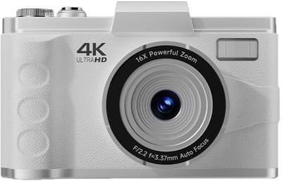 Digitale camera - Autofocus 4K Vlogging-camera met SD-kaart, 64MP draagbare compacte point-and-shoot digitale camera voor tieners en volwassenen met 16x zoom, anti-shake, 2 batterijen (wit)