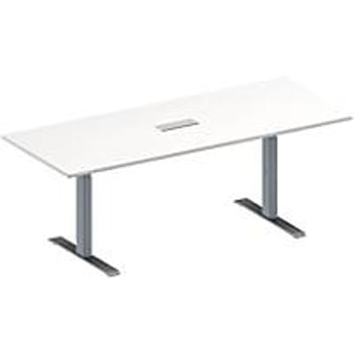 Schäfer Shop Genius Vergadertafel MODENA FLEX, in hoogte verstelbaar, 6-voudige contactdoos, rechthoekig, T-poot, B 2000 x D 800 mm, wit