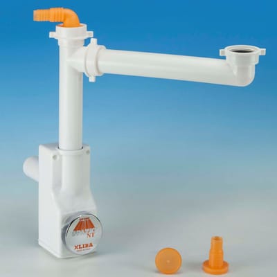 SOTECH ruimtebesparende sifon met inspectieopening en toestelaansluiting, 32 - 40 mm, wit, ruimtebesparende sifon, afvoergarnituur voor keuken en badkamer