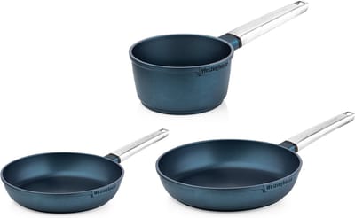 Westinghouse Performance 3-delige Pannenset – Koekenpan 24 cm + Koekenpan 28 cm + Steelpan 18 cm – Inductie – Blauw