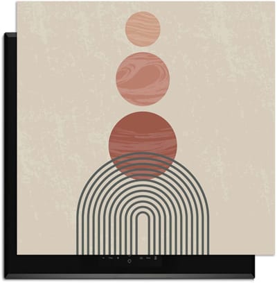 KitchenArt - Zen Circles – Japandi Inductie Beschermer - 59x52 cm - Kookplaat Beschermer - Luxe Afdekplaat Inductieplaat - Anti-slip & Oprolbaar - Beschermmat Inductiekookplaat
