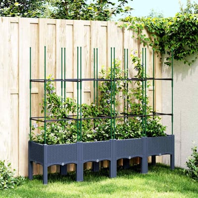 vidaXL - Plantenbak - met - latwerk - 160x40x142,5 - cm - polypropeen - blauwgrijs