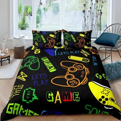 Gaming Beddengoed Set Game Dekbedovertrek 135 voor Volwassenen Kinderen Zachte Microvezel Modern Gamepad Dekbedovertrek Decoratief met Kussensloop 240x220cm 3pcs