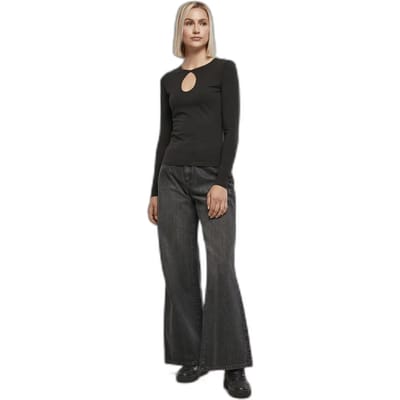 Urban Classics - Ladies Organic Keyhole Longsleeve black Longsleeve top - XS - Zwart
