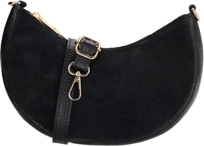 Charm London Mariëlle Schoudertas - Crossbody - Suede en Leer - Ritssluiting - Gouden Details - Verstelbare Band - Dames - Leren Dames Tas - Zwart