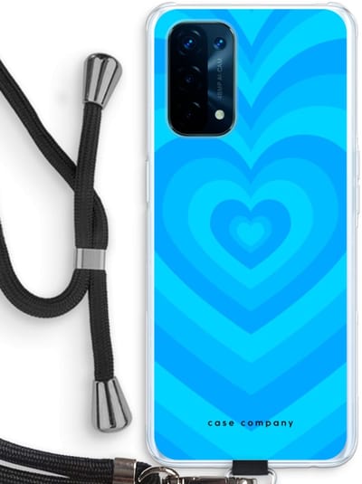 Case Company® - Hoesje met koord geschikt voor Oppo A74 5G hoesje met Koord - Hart Blauw - Telefoonhoesje met Zwart Koord - Bescherming aan alle Kanten en Over de Schermrand