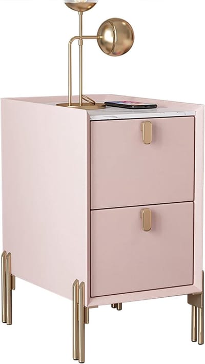Bijzettafel Nachtkastje - Slaapkamer Meubel - Opbergen Slaapkamer - Gesinterde Stenen Top - 25 x 35 x 55 cm - Lichtroze