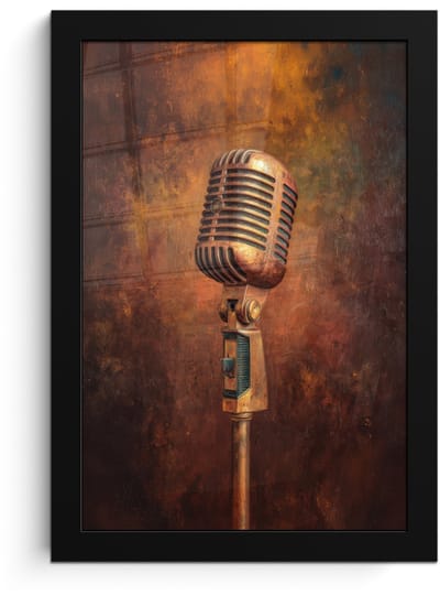 Poster in lijst - Fotolijst 20x30 cm - Posters - Microfoon - Bruin - Klassiek - Posterlijst zwart - Decoratie - Wanddecoratie woonkamer - Muurdecoratie slaapkamer
