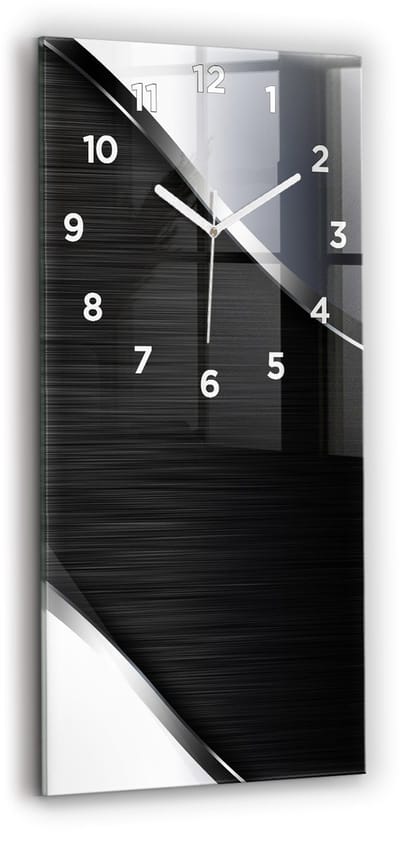Wallfluent Wandklok - Zwarte en zilveren lijnen Klok met Afbeelding - 30 cm x 60 cm - Zwart Wandklok - Witte Handen - Wandklok Met Cijfers - Wandklok Glas Woonkamer - Glazen Klok Rechthoekige - Minimalistisch Wandklok - Klok met Afbeelding