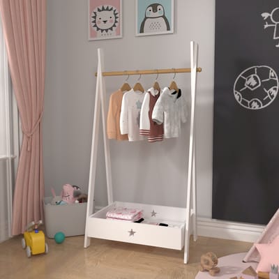 Kinder kledingrek Laxe 126x73x43 cm wit en houtkleurig