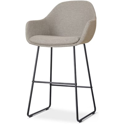 Nolon Nino-Mae Barkruk Warm Grijs - Zwart Onderstel - 65 cm - Stof - Voor Kookeiland - met Rugleuning - Design - Scandinavisch - Comfortabel