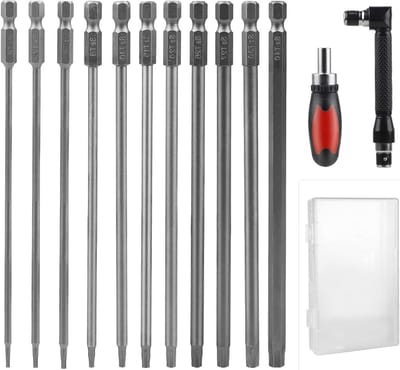 Torx Schroevendraaierset - Bits met Handvat - Mechanisch Onderhoud - Magnetische Koppen - 150 mm Lengte - Zilverkleurig