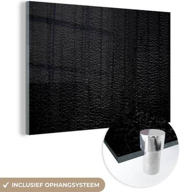 MuchoWow® Glasschilderij 150x100 cm - Schilderij acrylglas - Zwart - Design - Structuur - Lederlook - Foto op glas - Schilderijen