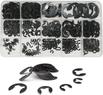 Allecto - E-clip - 500 stuks assortiment - zwart - gelegeerd staal - externe borgklemmen - geschikt voor diverse toepassingen - Ø1.5-Ø15mm