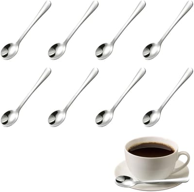 Set van 8 Mini Espresso Lepels - Schattige RVS Lepels voor Specerijen, Zout en Honing - 7,5 cm Kleine Lepels voor Koffie en Thee