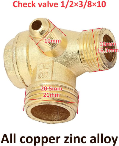 Dailygoods- Driewegklep - Terugslagklep 1/2" - Terugslagklep 3/8" - Messing - Luchtdruk - 42 x 39 mm