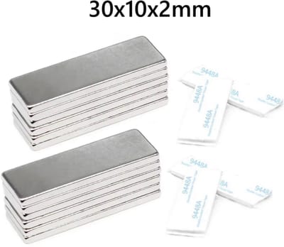 TLVX 10 stuks Dunne & Sterke Magneten met 3M Dubbelzijdige Tape / Platte magneten / 30x10x2mm / Zinaps / Magneet / Zelfklevende magneten / Magneet deur / Kastdeuren magneet / Zilveren magneet / Magnetische Sluitingsdeur / Lade Sluiting