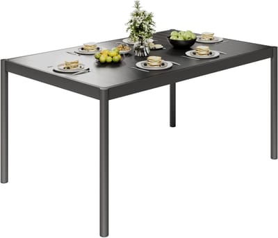 Tuintafel voor 4 tot 6 Personen - Eettafel voor Buiten - 145 x 90 x 74 cm - Aluminium Tafelblad & Roestvrijstalen Frame - Onderhoudsvrij - Heavy Duty (Max. 160 kg) - Mat Zwart