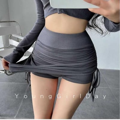 Lente Zomer Vrouwen Rokken Sexy Nachtclub Shirring Vrouw Rokken Vrouwelijke Elastische Geplooide Sport Yoga Mini Rok Shorts Hoge Taille S grijs