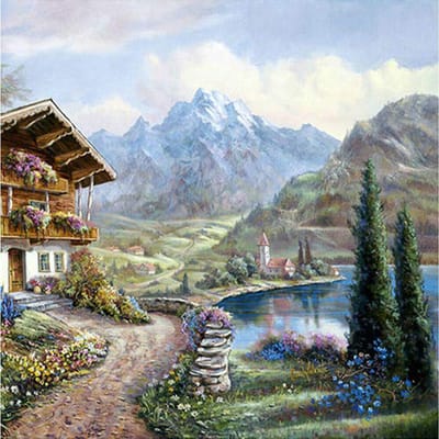 Diamond Painting Volledig Rond Landschap Decoratief Groot Mozaïek Schilderij Schilder met Diamant Naaldkunst 30x30CM gray