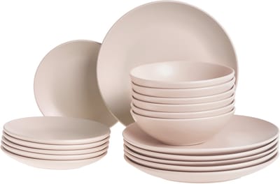 VIVANI - Servies set van 18 - Lichtbeige - Steengoed