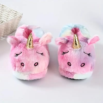 Grappige pantoffels | Eenhoorn sloffen | One size fits all maat 32 t/m 38 voor Kinderen, Dames en Heren | Pantoffel dierensloffen | Pluche dierenpantoffels | zachte binnenschoenen | Sloffen en Pantoffels maat 32, 33, 34, 35, 36, 37, 38