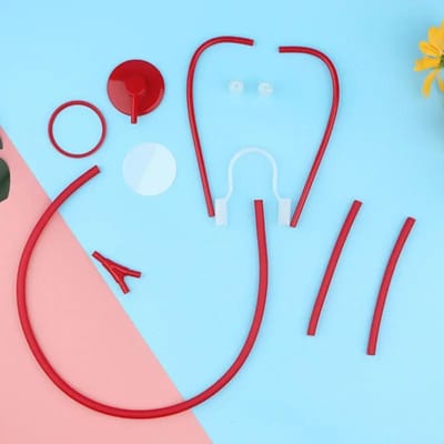 Simulation de stéthoscope pour enfants sur la famille Médecin scientifique S'engager avec des instruments Jouets pour bébé Aides expérimentales pour enfants rouge